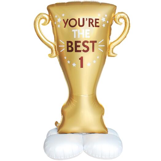 Шар 3D Фигура на подставке, Кубок, Ты Лучший, 1, Золото, Сатин