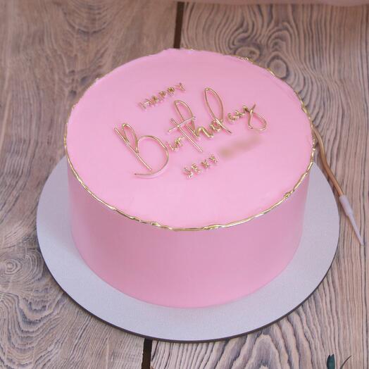 Торт 1кг для девушки розовый с золотой надписью Happy Birthday