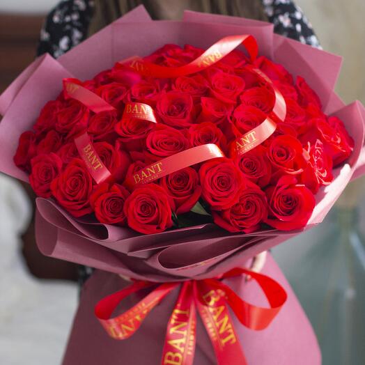 51 красная роза 60-70см