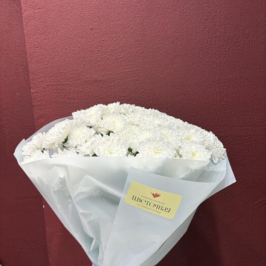 Нежный пышный моно-букет в композиций белый хризантем