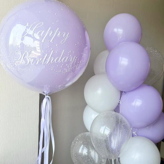 Набор шаров с вашей надписью «Happy Birthday» лиловый
