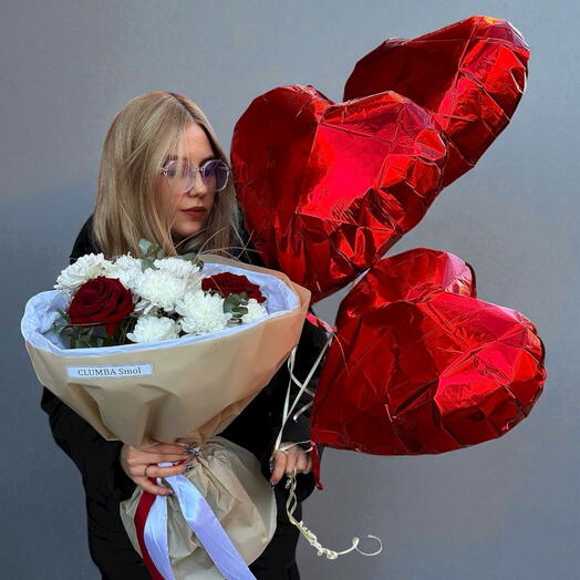 Хит 🔥 2в1 Авторский букет и воздушные шары Сердце 3 шт