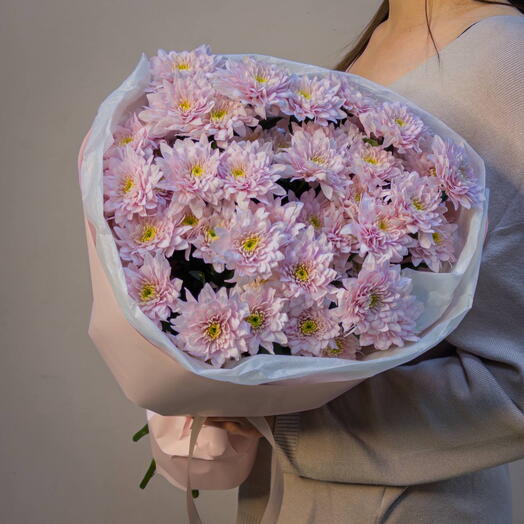 Букет "Розовое облако" из 7 кустовых нежно-розовых хризантем 🌸