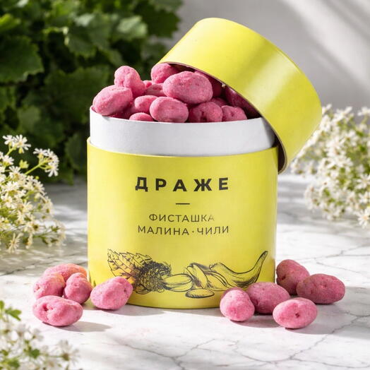 Драже фисташка с малиной