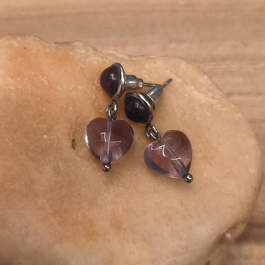 Серьги бижутерия Аметистовые сердца