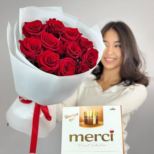 11 Роз и коробка Merci