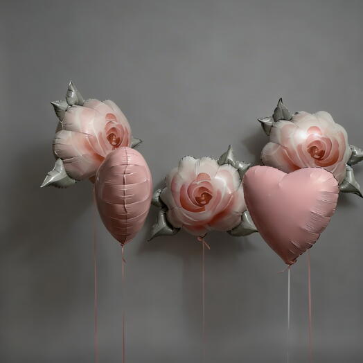 Набор шаров розы и сердца