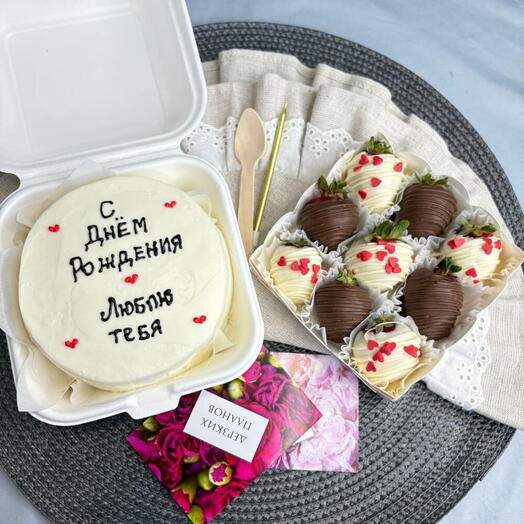 Бенто торт и клубника в шоколаде Комбо набор "Люблю" подарок