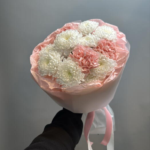«Милашка» 🌸 нежный розовый букет-комплимент из стойких цветов