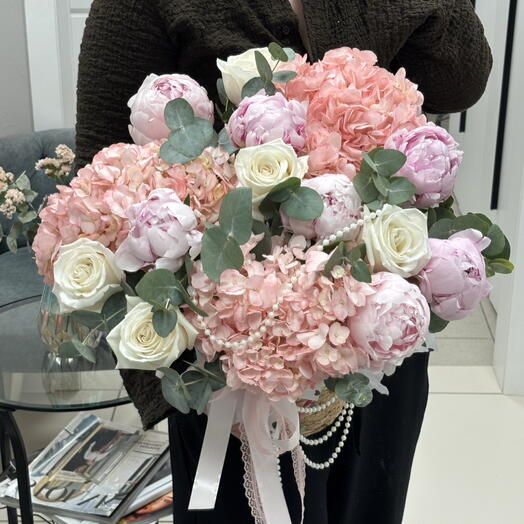 🩷WOWКорзина «Мечта» Пионы, Розы и Гортензии Bloom Room