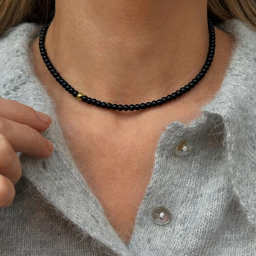 Черное колье из натурального камня CAVIAR ONYX 4 GLDN(37-42р) для неё, на подарок, любимой девушке, сестре, маме