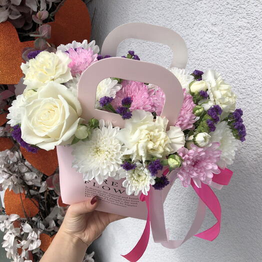 Прелестная сумочка 💜🤍Bloom room, Статица, Роза, диантус,хризантема