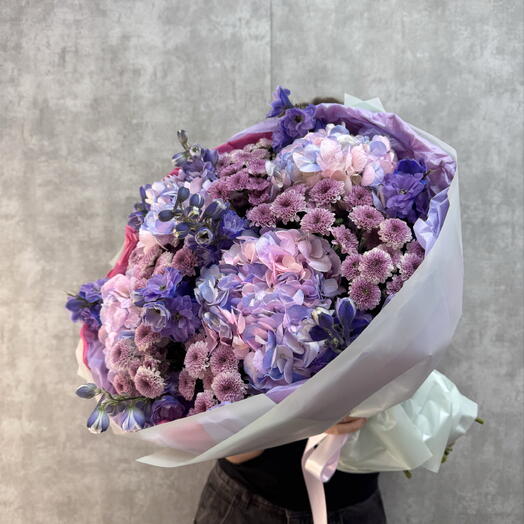 Фиолетовый 💜 премиальный букет для самых любимых💜🌺 на День рождения с гортензией и дельфиниумом 🌸💎💕