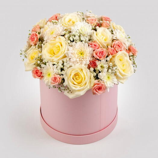 Букет в коробке с розой и хризантемой