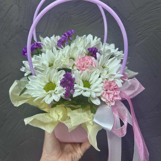 Букет-комплимент в сумочке из стойких цветов🌸