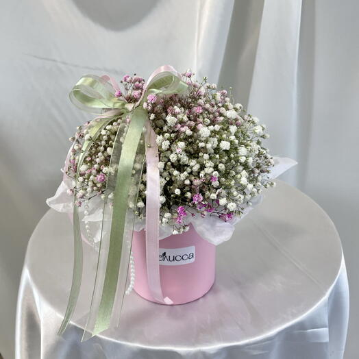 Композиция из гипсофилы в розовой коробочке🎀