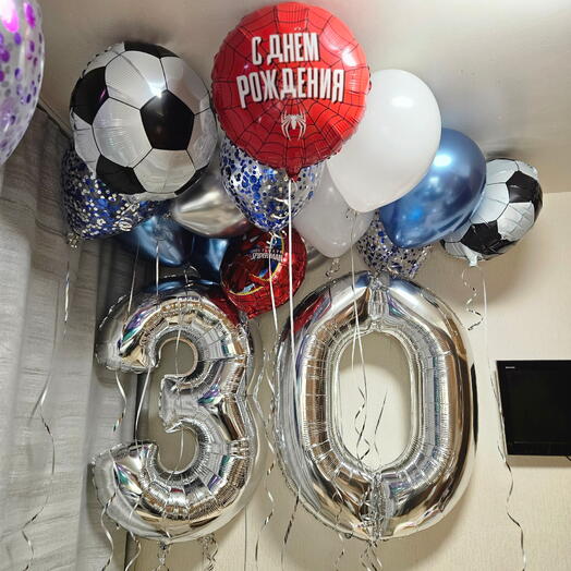 Гелиевые шары и шарики человек паук,спайдермен на 30лет сыну, парню,мужчине,мужу,любимому-16шаров