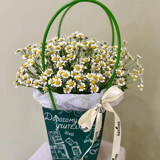 Композиция из матрикарии 1 пучок (ромашка Камилла, танацетум) для учителя