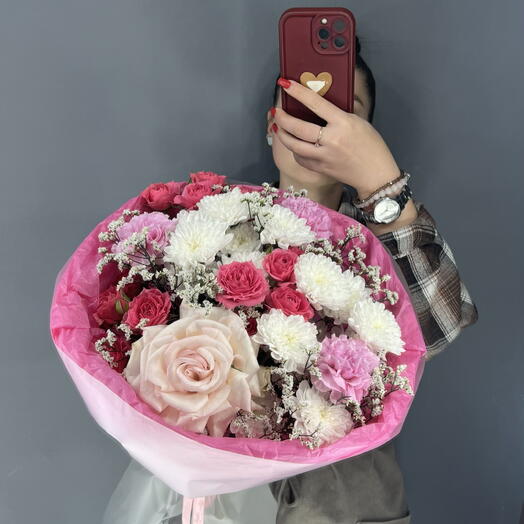 Авторский букет💐кустовая Хризантема  и Кустовая Пионовидная роза