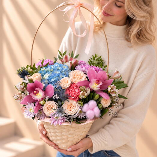 Cesta de autor con flores vivas