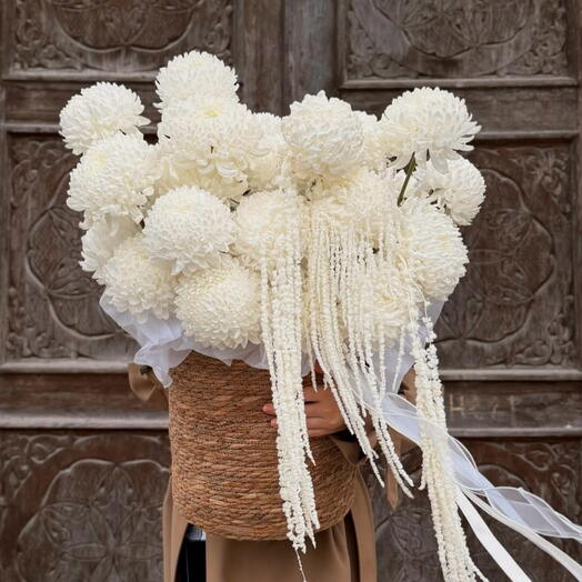 White chrysanthemum in basket