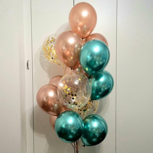 Букет Кофе из 14 шаров хром + конфетти