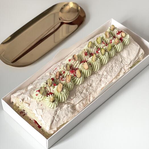 Rollo de merengue "pistacho-frambuesa"