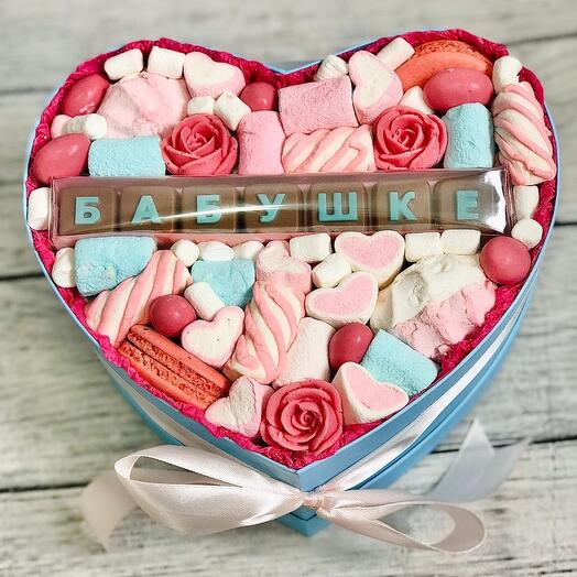 Belgian chocolate heart, macaroons and marshmallows