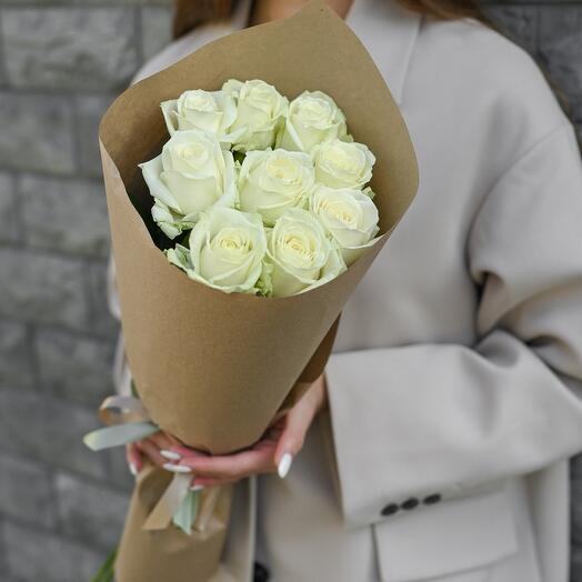 Белая роза 60см одн 9шт