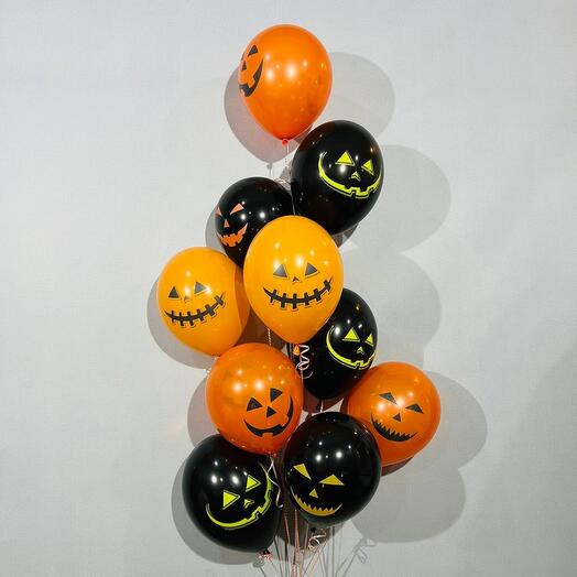 Гелиевые шары черные оранжевые на хэллоуин Halloween 10 шт
