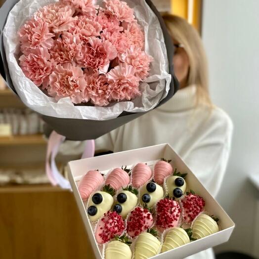 Комбо набор Диантусы и клубника в шоколаде 🍓