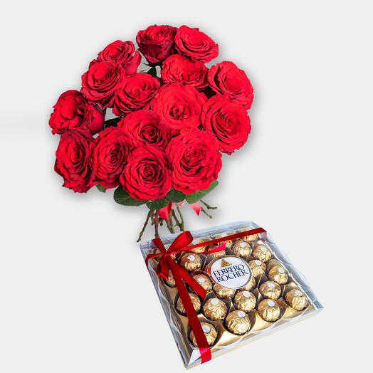 15 Red Roses And Ferrero Rocher Chocolates