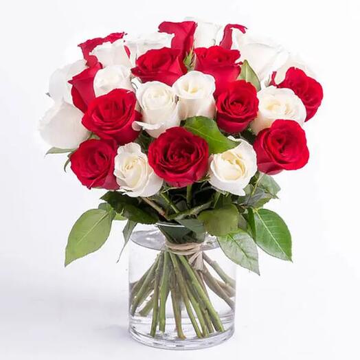Lovely 31 Red and White Roses Arrangement