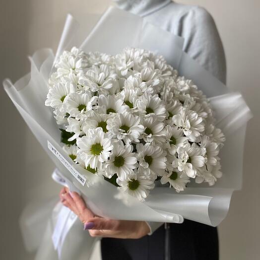 Букет 9 белоснежных хризантем