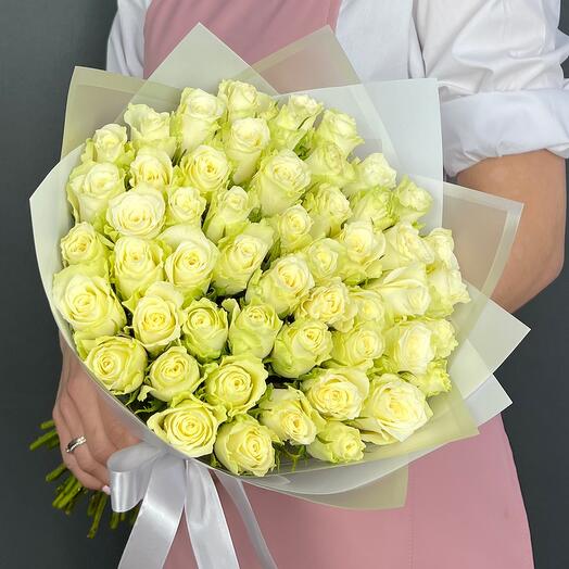 Букет роз. Белые одноголовые розы 51 шт