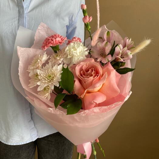 Букет с Французской розой и лагурусом