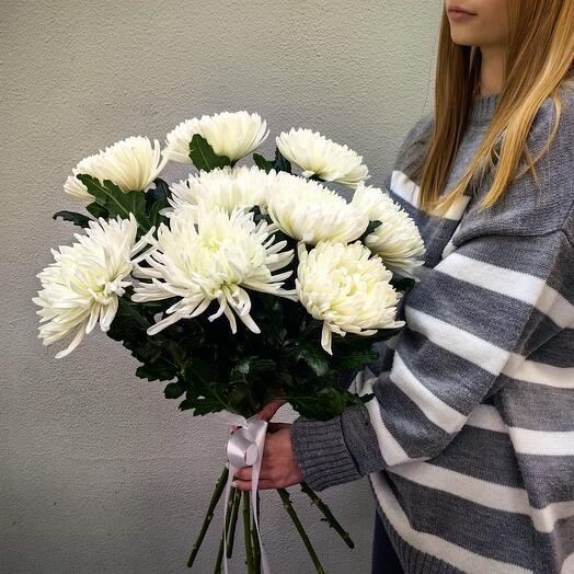 Bouquet of 9 white single-headed chrysanthemums (code 11)