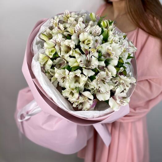 Alstroemeria blanca en paquete rosa