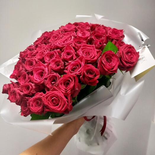 A large bouquet of red roses