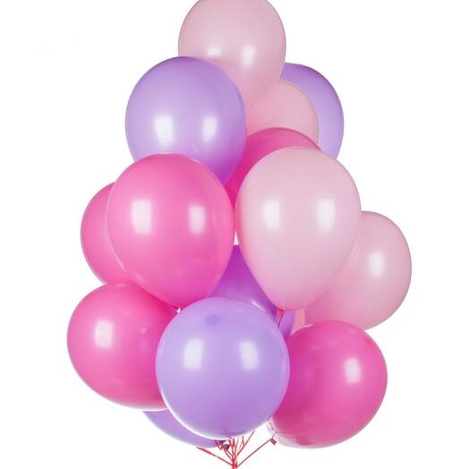Разноцветные розовые шарики с гелием 15шт