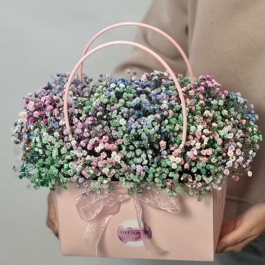 Handbag with gypsophila