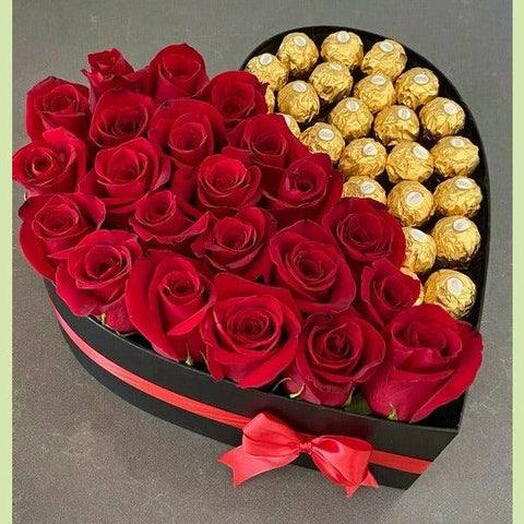 FERRERO CHOCOLATE   RED ROSES IN A MEDIUM BOX