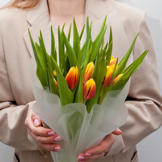 Букет красно-желтых тюльпанов, 11 шт., 45 см. Florentika