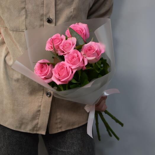 Ramo de 7 rosas Rosadas con eucalipto "Bubble GAM"