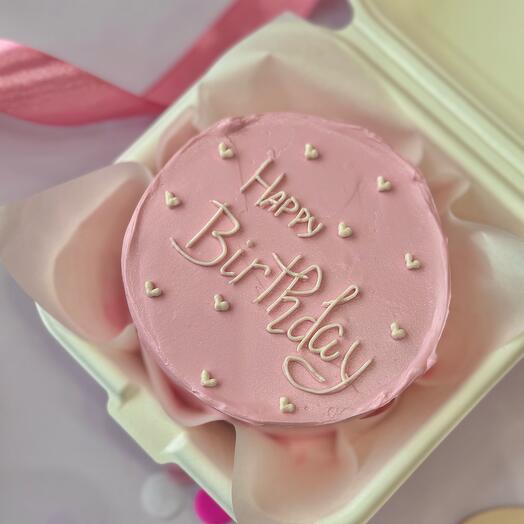 Бенто торт розовый Happy birthday с сердечками девушке, жене, маме, подруге