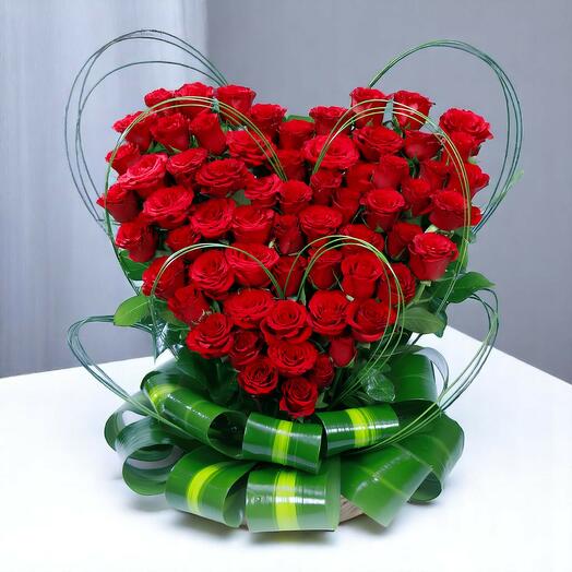 75 Red Roses Heart shape Arrangement