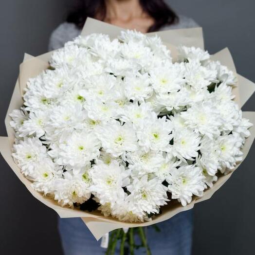 Букет белых кустовых хризантем Балтика, 15 шт