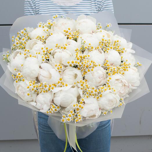 Basket with peonies " Enjoying peonies"