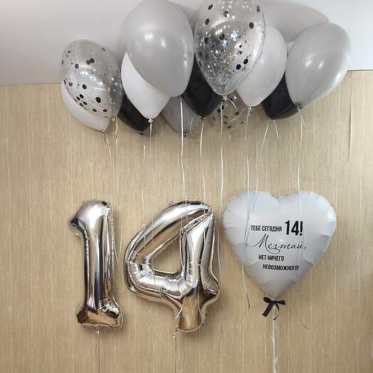 Набор шаров на 14 лет чёрно-белый
