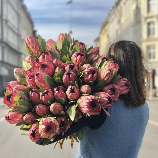 Шикарный букет из протеи "Экзотический огонь"